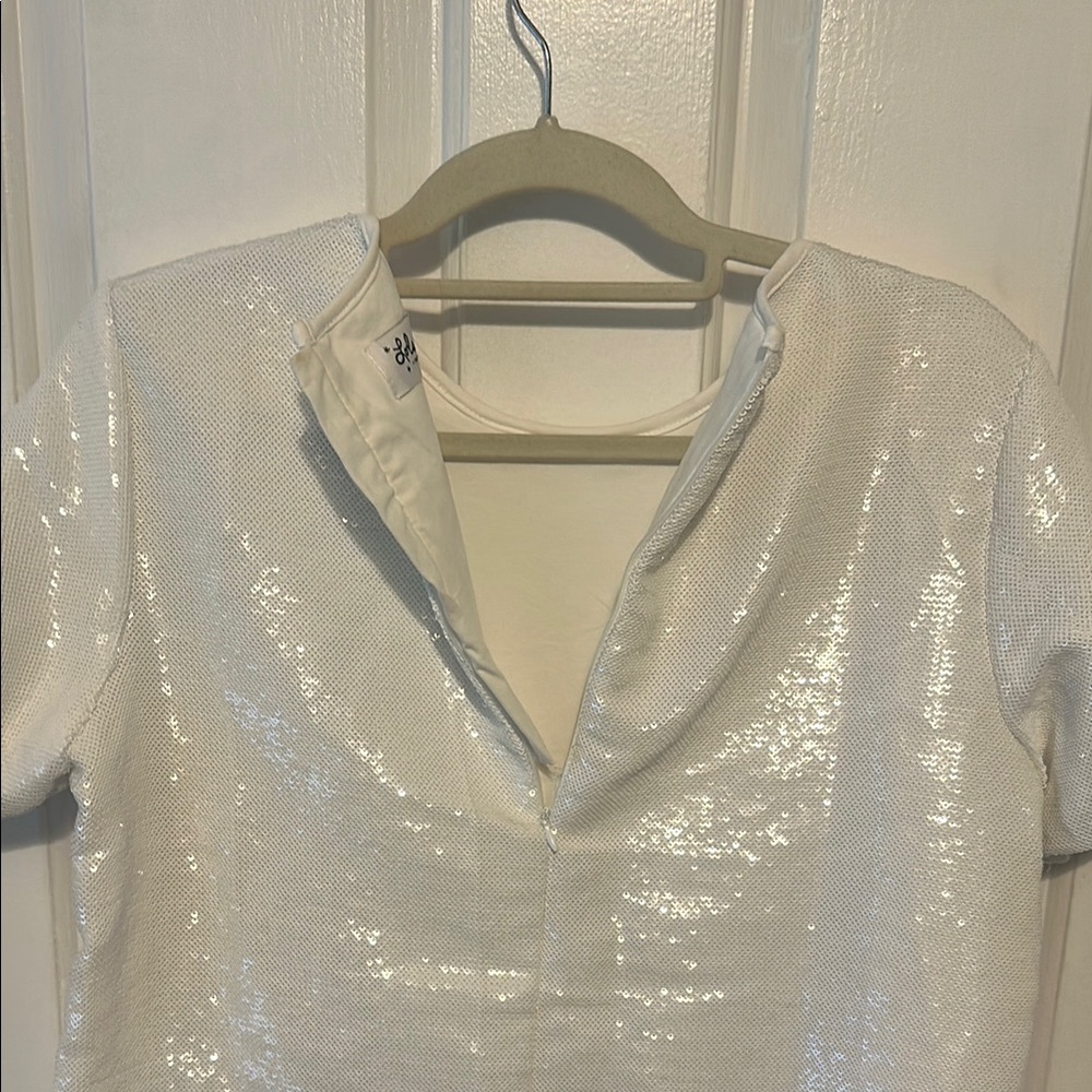 Lola + The Boys White Sequin “A Lot Going On At The Moment” Tee - Picture 6 of 9